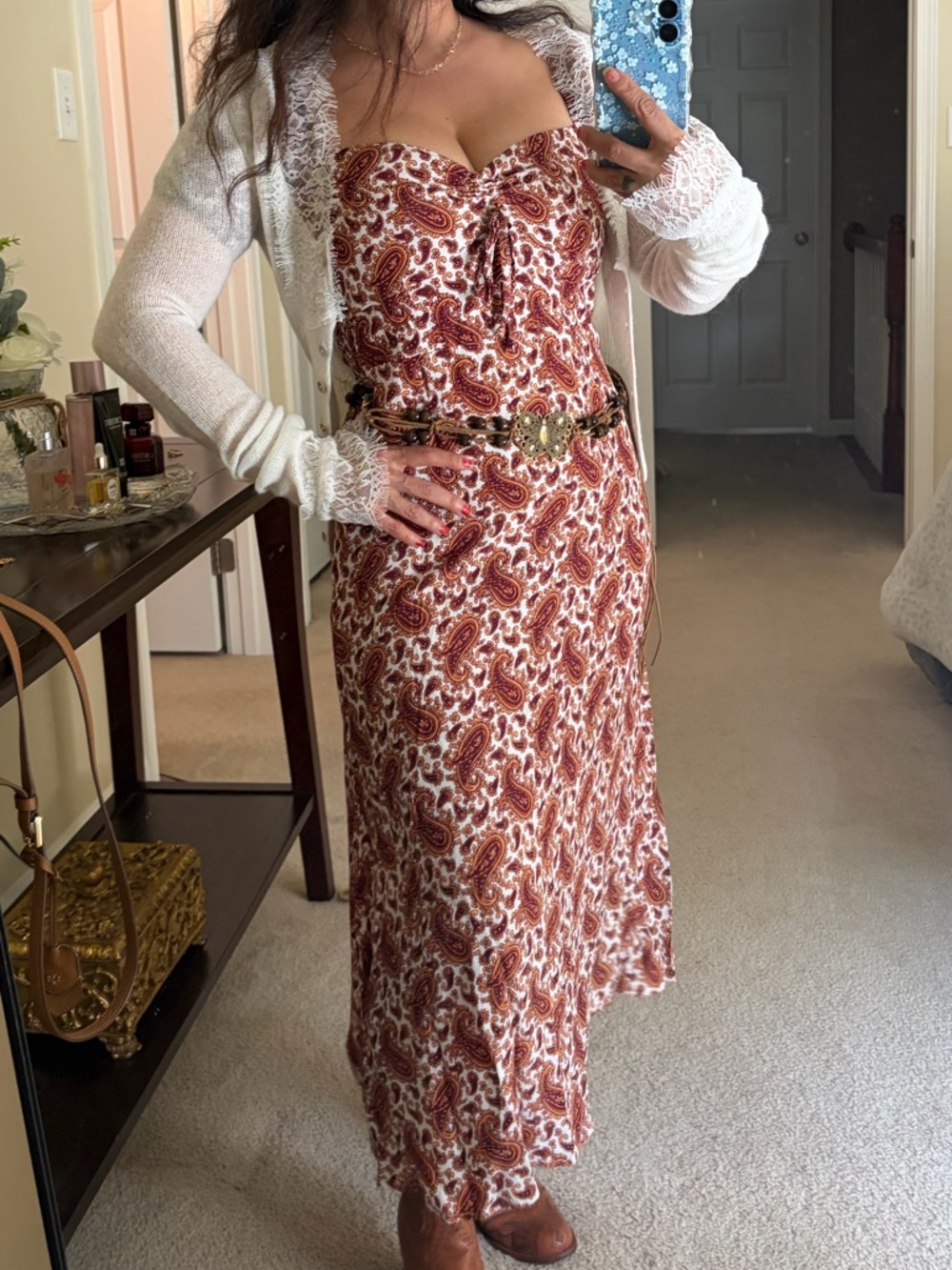 Faithfull the Brand boho paisley print bohemian summer dress midi concert size 6